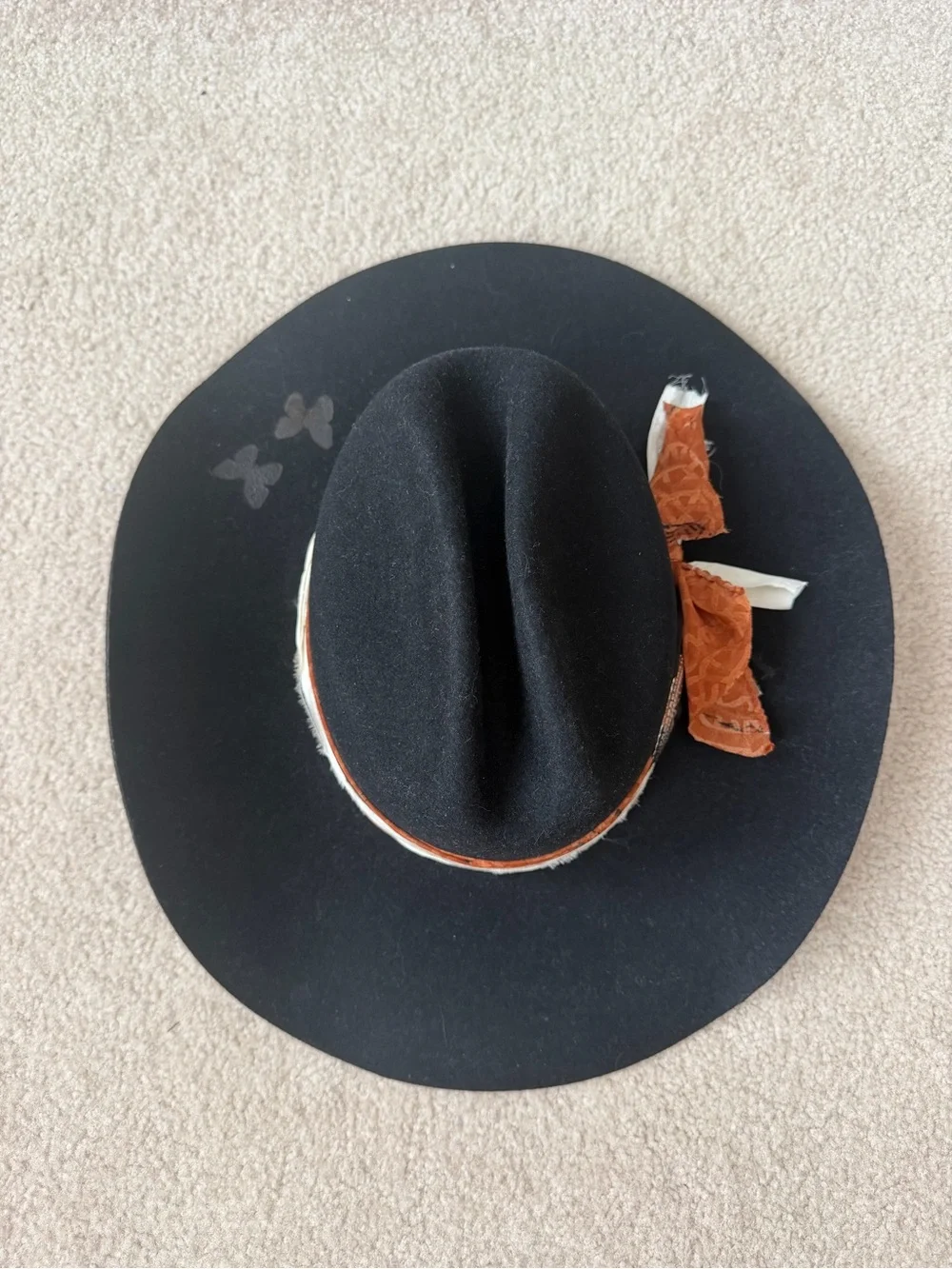 Black Western Felt Cowboy Hat with Brown & Cream Band